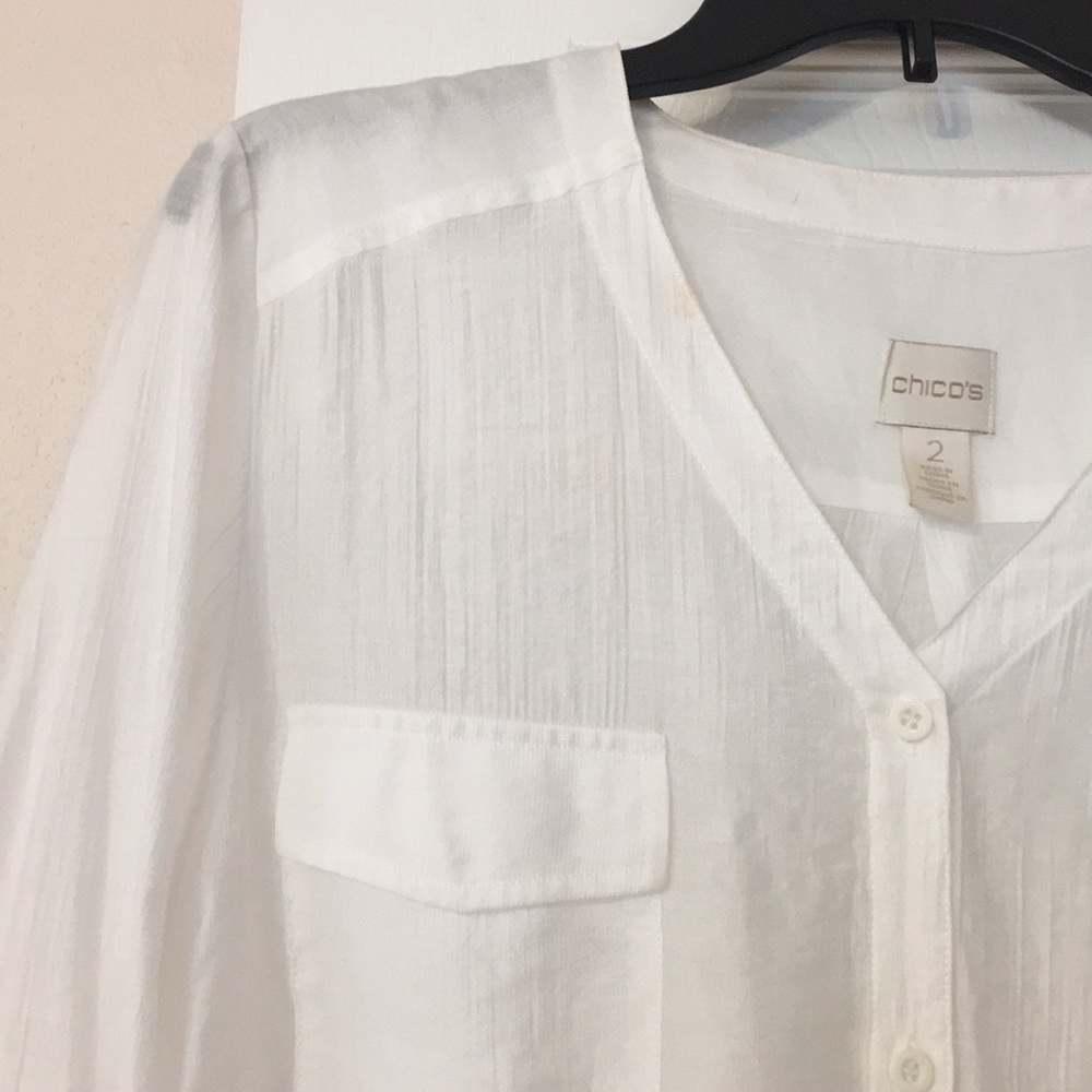 Chico’s beautiful white semi sheer v neck top